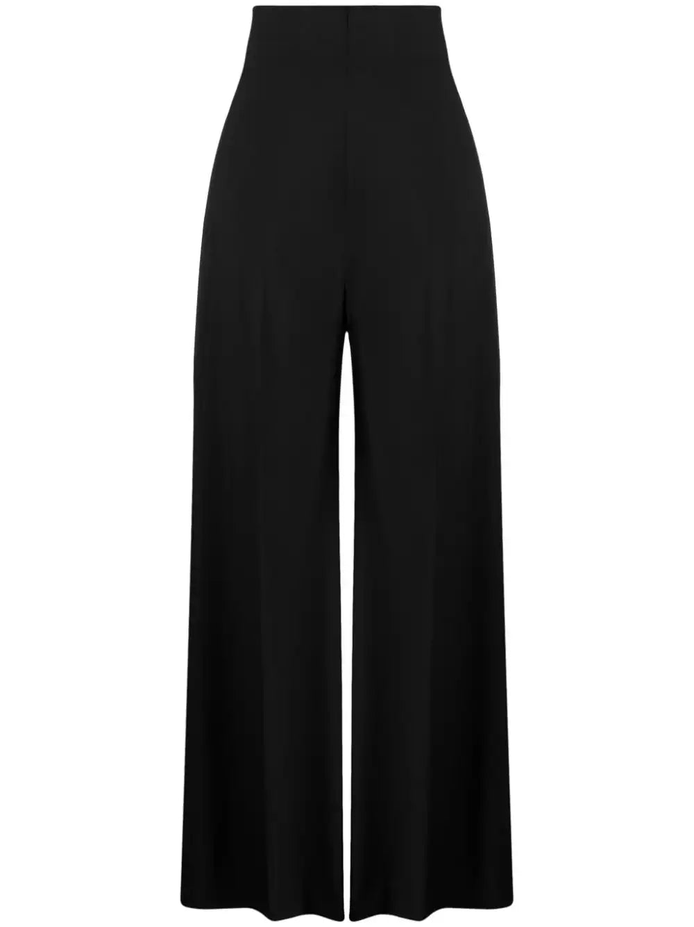 Close-up of high waisted Italian wool pants with zip closure